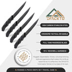 DFACKTO 4-PC Tactical Rugged 4.5 Inch Steak Knife Set - High Carbon Stainless Steel Stonewashed Knives in Kit, w/Black Travel Case & G10 Handles for Kitchen Cutlery for Camping & Cooking Utensils