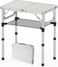 Folding Camping Table, Aluminum 24" x 16" Adjustable Height Max 27.5" with Carrying Handle, Lightweight, Portable Camping Table for Outdoor Indoor Picnic Beach, Silver