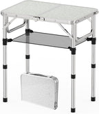 Folding Camping Table, Aluminum 24" x 16" Adjustable Height Max 27.5" with Carrying Handle, Lightweight, Portable Camping Table for Outdoor Indoor Picnic Beach, Silver