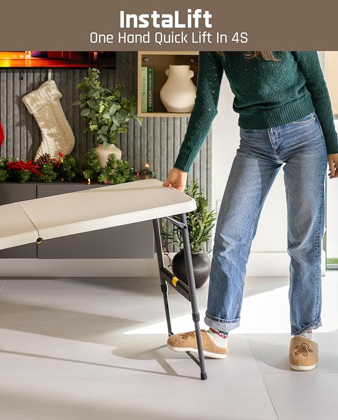 FanttikOutdoor Folding Table 4 Foot, Effortless Quick Adjustable Height Foldable Small Card Table, Fixing Lock, Stable for Party Dining Events Picnic Indoor Outdoor Camping, 1 Pack, Zeta X4 Pro White