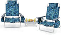 Tangkula 2 Pack with Table Beach Chairs, 5-Position Adjustable, Lightweight Folding, Navy