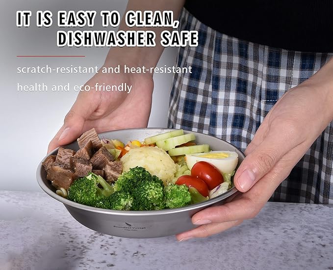 Boundless Voyage Ultralight Titanium Bowl Pan Plate Dish with Carry Bag Outdoor Camping Portable Tableware Cookware (Ti1112T (Shallow Bowl))
