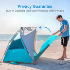 WolfWise 3-4 Person Beach Tent with UPF 50+ Sun Protection, Portable Ventilated Beach Shade Canopy with Extended Porch, Easy Setup & Windproof Design, Blue