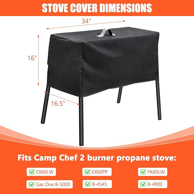 QuliMetal Patio Cover and Carry Bag for Camp Chef 2 Burner Stove, Stove Grill Cover and Carry Bag for Camp Chef Stove EX60P, EX60LW, EX60PP, EX60B, EX280LW, EX170LW, Gas One B-5000 B-4545 B-4900