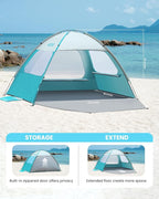 OutdoorMaster Beach Tent for 3/4/6/8 Person - Easy Setup Sun Shade Shelter, Portable Beach Shade Sun Canopy with UPF 50+ UV Protection, Removable Skylight Family Size