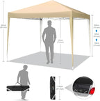 COBIZI 10x10 Pop Up Canopy Tent Without Sidewall, UPF 50+ Waterproof Outdoor Canopy, Instant Tent Portable Canopies Gazebo for Commercial Sun Shade Party Backyard with 4 Sandbags(Khaki)
