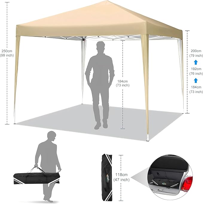 COBIZI 10x10 Pop Up Canopy Tent Without Sidewall, UPF 50+ Waterproof Outdoor Canopy, Instant Tent Portable Canopies Gazebo for Commercial Sun Shade Party Backyard with 4 Sandbags(Khaki)