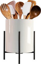8.8" Black White Utensil Holder,Ceramic Kitchen Utensil Holder for Countertop, Large Cooking Utensil Crocks for Kitchen Counter, Morden Utensil Organizer for Spatula