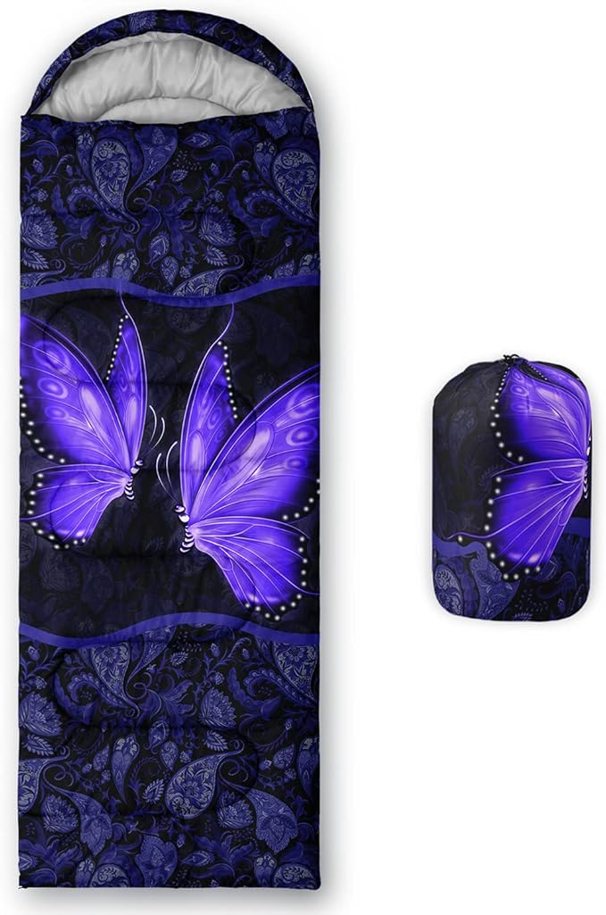 HOSIMA Butterfly Sleeping Bags for Adults and Kids for Camping,Black Gothic Ultralight Sleeping Bag for Cold Weather Summer.