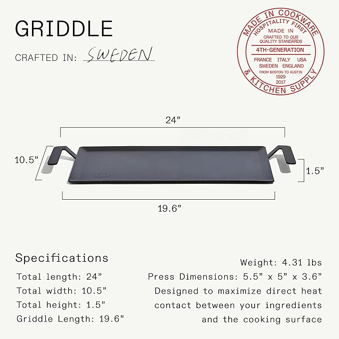 Made In Cookware | Carbon Steel Griddle - (Like Cast Iron, but Better) | Professional Cookware | Crafted in Sweden | Induction Compatible