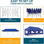 Hoteel 10x30 Pop Up Canopy Tent Heavy Duty with 8 Sidewalls, Waterproof Party Tent, Easy Set-up Commercial Instant Tents with Hand Bag, Rope & Nail, Hexagonal Leg (1-Year Warranty)