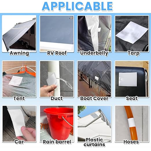 Waterproof Repair Tape for Fabric, Plastic, Awning, RV Underbelly, Tarp, Tent, Sail and Boat Cover Outdoor Repair Patch, Heavy Duty,5 Inch x 10FT White