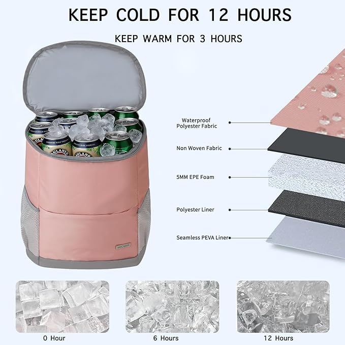 Insulated Cooler Backpack Outdoor - Leak Proof Backpack Cooler 30 Cans, Waterproof Lightweight Cooler Bag for 12h Hot/Cold Retention - Soft Cooler for Travel, Camping, Beach, Lunch