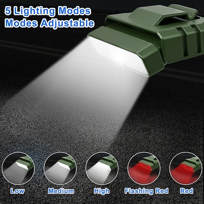 Clip on Hat Light,Magnetic,Artist Limited Edition,USB C Cap Lights Clip on 220 Lumens with Red Light for Everyday Carry, Camping, Hiking Night Working, Running, Fishing(Green)