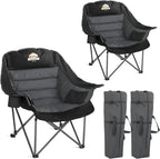 Oversized XL Padded Camping Chair Set of 2 Wide Heavy Duty Lawn Chairs Support 450 LBS Portable Folding Gaint Camp Chair for Outdoor Outside Sports Baseball Soccer-Black and Grey