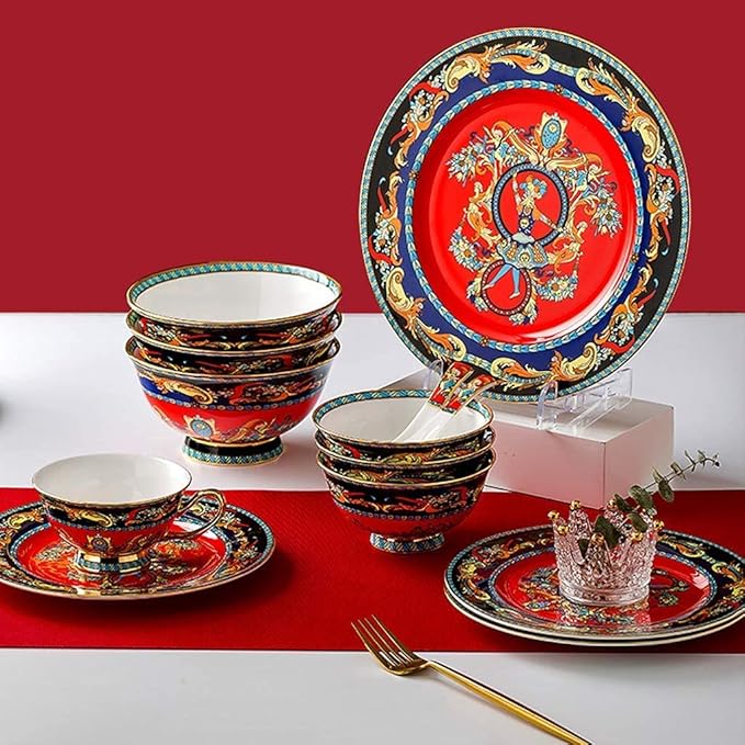 Elegant Dinner Plates,Classic Pottery Tableware,Ceramics Dinner Sets, 70 Pieces American Style Light Luxury Dinnerware Set | Plate/Bowl/Soup Pot - Coffee Set and Porcelain Combinat