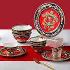Elegant Dinner Plates,Classic Pottery Tableware,Ceramics Dinner Sets, 70 Pieces American Style Light Luxury Dinnerware Set | Plate/Bowl/Soup Pot - Coffee Set and Porcelain Combinat