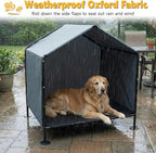 Outdoor Dog House for Large Dogs, Raised Dog Bed with Removable Waterproof Shade Cover, Portable Pet Shelter for Camping, Patio & Yard
