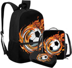 Rnyleeg Cartoon Soccer Backpack for Boys 6-8 with Lunchbox Lightweight Kids Bookbag Set 3 Piece for Elementary School Mochilas Para NiñA