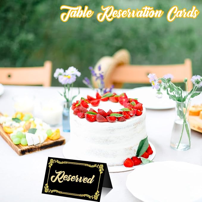 200 Pcs Black Place Cards and Gold Pen for Weddings, Name Cards with Gold Foil Border for Table Setting Folded Table Tents Sign for Buffet Banquet Parties Events Celebrations