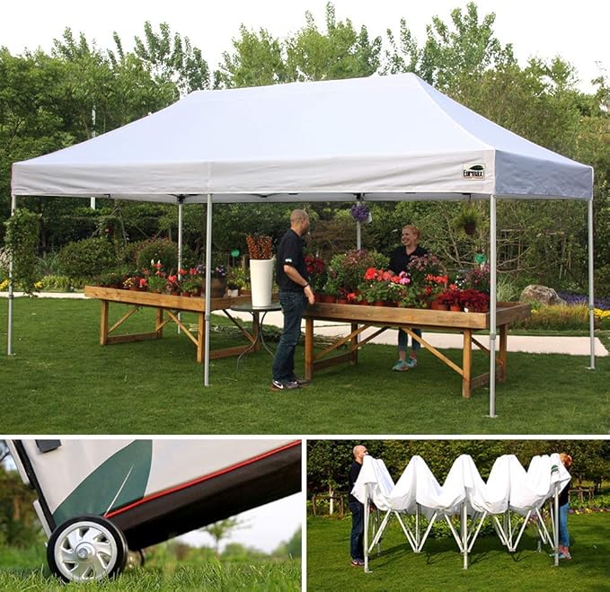 Eurmax USA Premium 10'x20' Pop-up Canopy Tent Party Tent Commercial Instant Canopies Shelter with Removable Sidewalls with Wheeled Carry Bag Bonus 6 Sand Bags(Red)