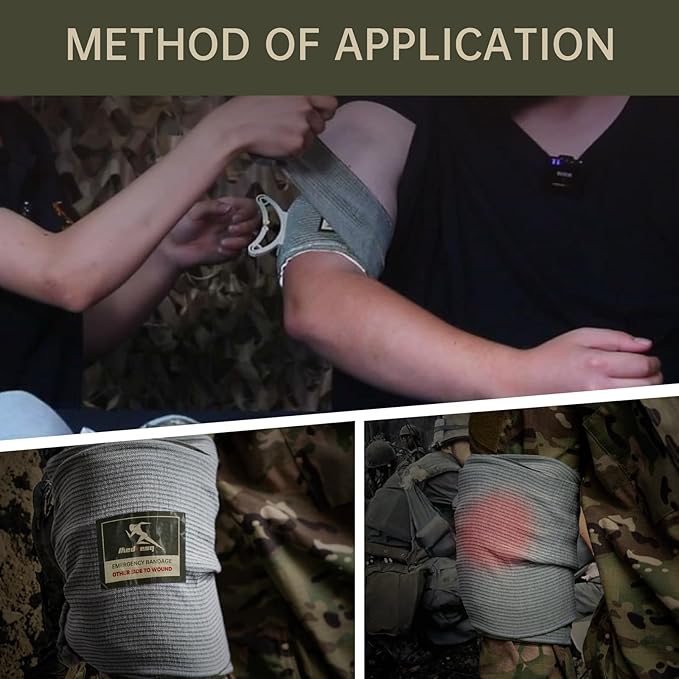 Israeli Style Emergency Bandage, Multifunctional First Aid Device Compression Trauma Wound Dressing for Emergency Combat Shooting Self Rescue Medical Trauma Kit (Two 6-inch)
