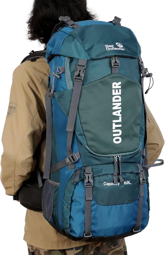 Hiking Backpack Camping Light Travel Backpack for Men Women with Shoe Compartment Rain Cover Can Hang Water Bag Green Blue Black Optional for Hiking Camping Traveling 60L Capacity