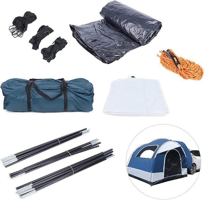 Car/Floor Mounted Tent, Double Door Foldable Car Camping SUV Tents Attachment for Camping Portable SUV Rooftop Tents Vehicle-Mounted Tent for Car with 3 Fixing Straps & Storage Bags (Green)