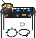 Bestfire 3 Burners Camping Stove for Cooking Outdoor, 225,000 BTU Propane Burners with Ignition wire&Removable Legs, Temperature Control Knobs and 20 PSIG High Pressure Regulator for BBQ