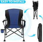 Oversized Folding Camping Chair for Adults, Supports 450 LBS Camping Chairs, Heavy Duty Camping Chair with Side Pockets, Foldable Outdoor Chair for Camping, Beach, Fishing, Hiking, Blue-Black