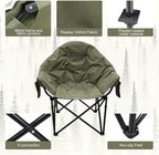 Oversized Camping Chair, Portable Folding Moon Chair with Side Pocket, Heavy Duty Outdoor Chair for Camping, Beach, Backyard, Support 400lbs(Green)