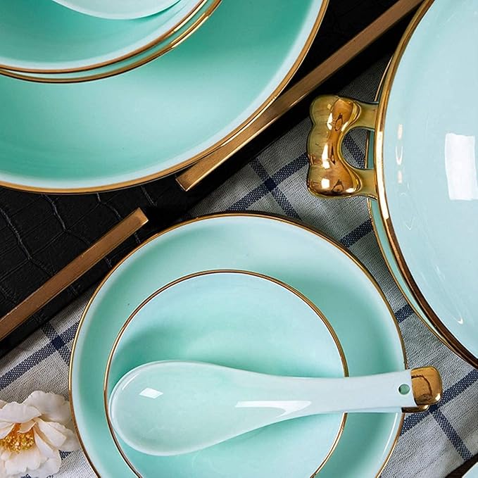 Dinnerware Sets Dish Set Bone China Porcelain dinnerware Set, European-Style Phnom Penh Bone China Tableware Set Bowls and Plates Dinner Set Service for 4-10 (37pieces)