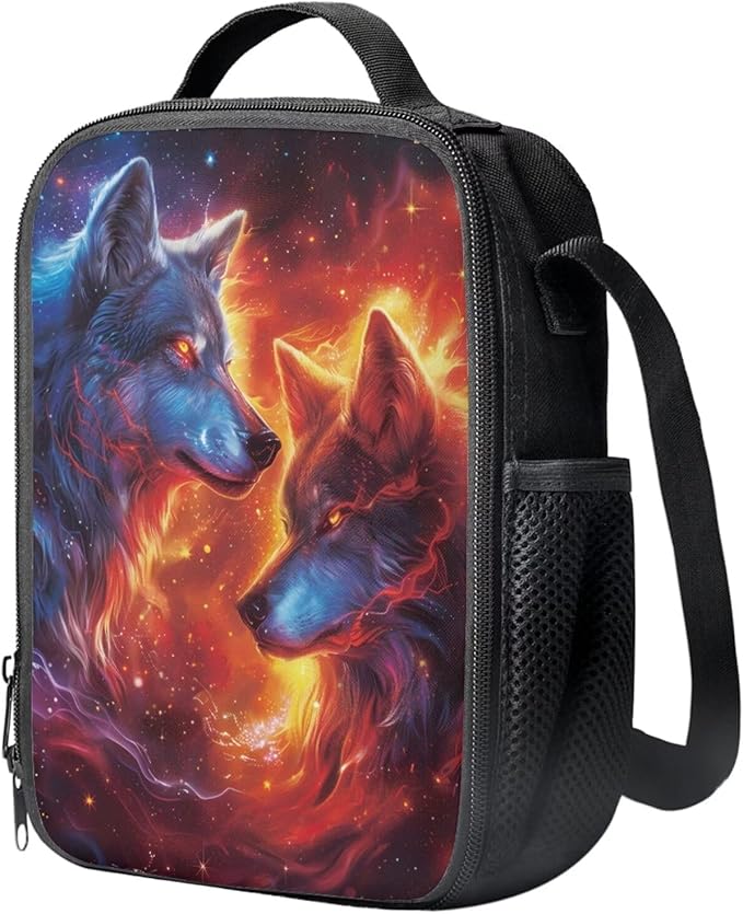 Ystardream Galaxy Wolf Backpacks for Boys 10-12 for School Backpack with Lunch Box Pencil Case 3 Pcs Set Book Bag Elemenatry Preschool Back Packs Schoolbag for Kids Boys Travel Daypack Laptop Bags