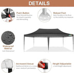 COBIZI 10x20 Pop Up Canopy Tent with Sidewalls, Outdoor Party Tent, Waterproof & UV50+, 3 Adjustable Heights, Higher Frame Design for Parties Backyard, Weddings, Markets, Black