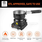 Electric Charcoal Burner Starter Stove - ETL Approved 600W Coal Burner Coconut Coals Heater Warmer with Stainless Detachable Handle Tongs | Burner for Charcoal Fast Heating Long Cable BBQ Kitchen