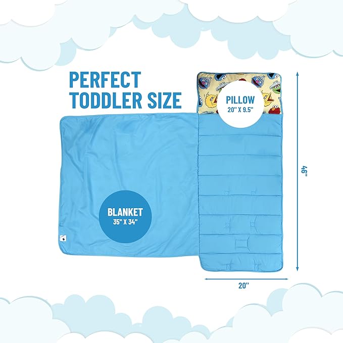 Jay Franco Kids Nap Mat with Embedded Pillow & Blanket – Soft 46"x20" Microfiber Sleeping Bag with Name Tag & Handle for School, Travel, Sleepover