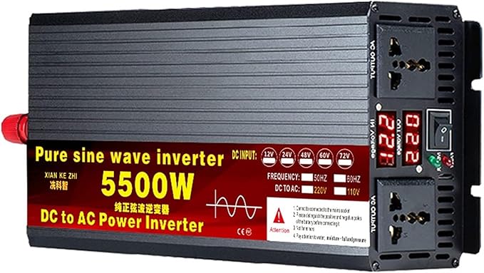 Car Power Inverter 3500W 4000W 5500W Pure Sine Wave Inverter 12V 24V 48V 60V 72V to 110V/230V 240V Solar Inverter Voltage Converter Transformer with LCD Digital Display Outlet,for Car,Truck,Camping(55