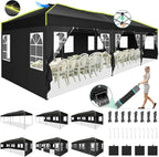 COBIZI 10x30 Pop Up Canopy Tent, Wedding Party Tent with 8 Sidewall One Push Setup Glow, 3 Adjustable Height Air Vent Waterproof UPF50+, Wheeled Bag, Sandbag, Stake, Rope for Commercial, Outdoor