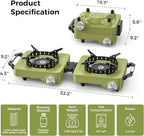 MoKo Propane Camping Stove 2 Burner, 36,000 BTU Infrared & Open Flame Hybrid, Windproof Folding Portable Outdoor Gas Cooking Kit with Frying Pan & Carry Bag For RV, Tailgating, Survival, Green