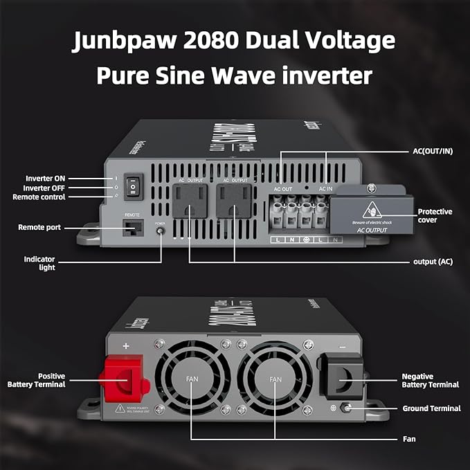 2080W RV Pure Sine Wave Inverter with ATS, Dual Voltage Power Inverter 24V/48V to 120V for Truck Off-Grid, Camping, Home Emergency Backup (DeepGrey)
