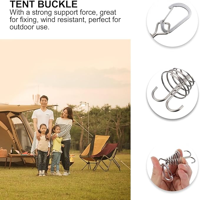 Alasum 4pcs Outdoor Camping Tent Buckle and Deck Spring Hook Set, Sturdy Tent Rope Fixing Accessories for Hiking and Backpacking Random Color