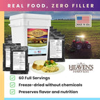 Heaven’s Harvest 25-Year Family Food Kit — Emergency Food Supply. Freeze Dried Survival Food Kit + Water-Proof 25-Year Storage Bucket. MRE Meals/Non-Perishable & Perfect Camping Food (60 Servings)
