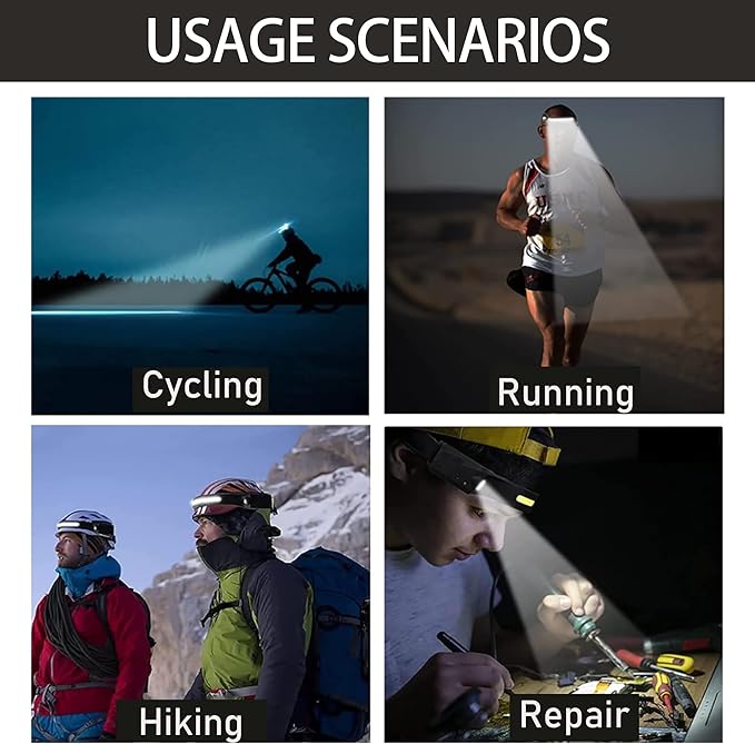 LED Headlamp Rechargeable, 230° Wide Beam Outdoor Waterproof Head Light, Adjustable Headband, Lightweight Motion Sensor Head Lamp for Cycling, Camping, Hiking, Running, Outdoor - Adults and Kids (2)