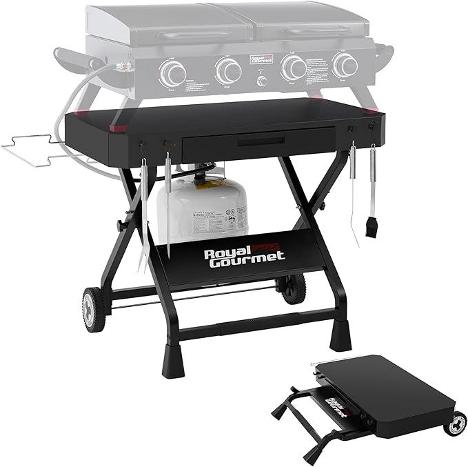 GD3701 Portable Collapsible Grill Stand for GD4002TP & GD4002T, Folding Grill Cart Trolley for Outdoor Cooking Camping, Tailgating & Patio, BBQ Stand Trolley, Black