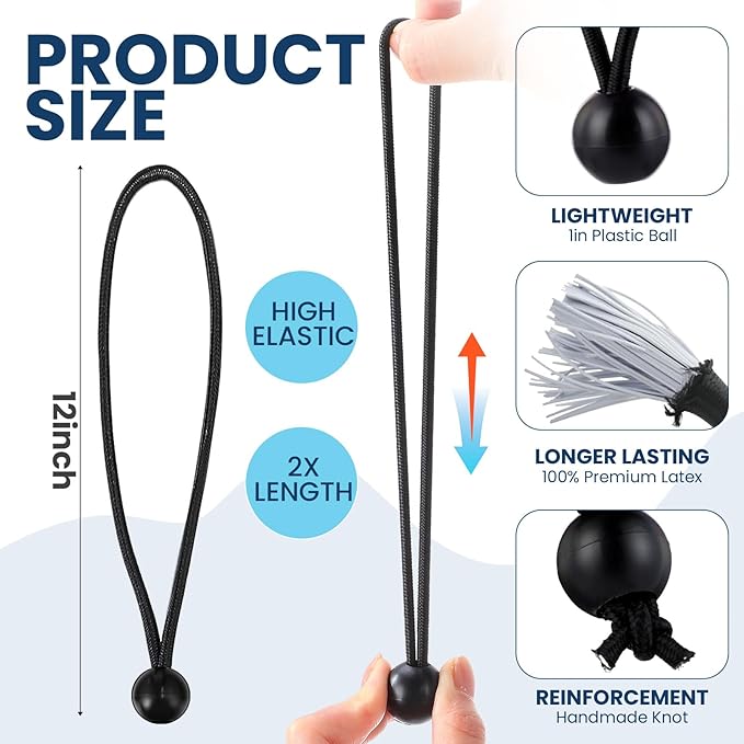 100 Pcs 12 Inch Ball Bungee Cords Tarp Tie Down Bungee Cords with Balls Heavy Duty Outdoor Tarp Straps for Canopy Shelter Camping Cargo Tent Poles UV Resistant