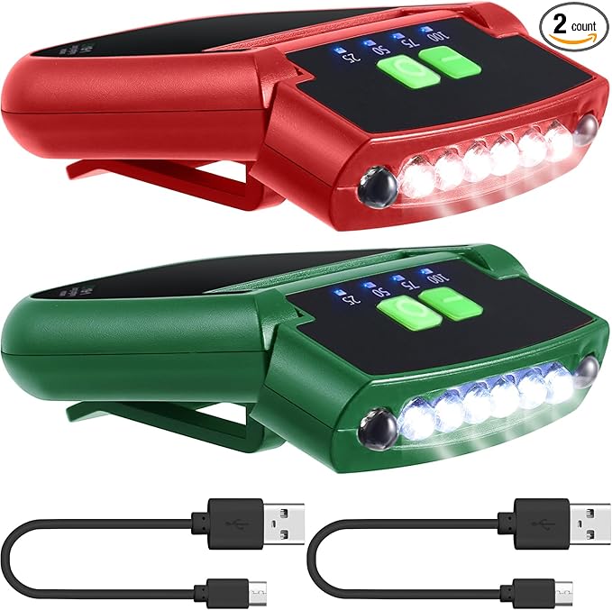 Mudder LED Clip on Cap Lights USB Rechargeable Cap Flashlight Clip Waterproof Ultra Bright Hat Flashlight Headlamp for Fishing Camping Hand Work