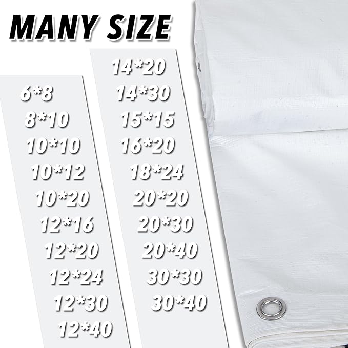CARTMAN Finished Size 30x30 Feet 10 Mil White Heavy Duty Poly Tarp, Multipurpose Protective Cover, UV Resistant, Waterproof Poly Tarpaulin with Reinforced Edges Tarpaulin with Reinforced Edges
