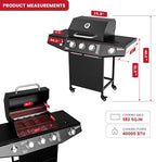 3 Burner Propane Gas Grill with Side Burner, 40,000 BTU Output Propane Grill, Outdoor Gas BBQ Grill with Stainless Steel Grates, Outdoor Cooking for Patio, Camping, Backyard