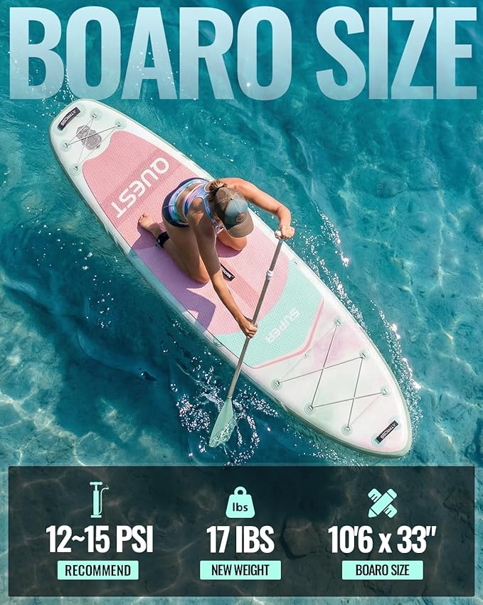 10'6''x33''Inflatable Stand Up Paddle Board, 400lbs Extra Wide Stand Up Paddleboard with Kayak Seat, Anti-Slip EVA Deck Premium SUP Accessories Kit, Non-Slip Stable Deck Boat for Yoga Fishing Surf