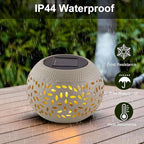 Solar Table Lantern Outdoor Waterproof- Solar Powered LED Light Hollowed-Out White Metal Desktop Decorative Lamp for Women Mom Indoor Desk Bedroom Patio Garden Pathway Yard Decor